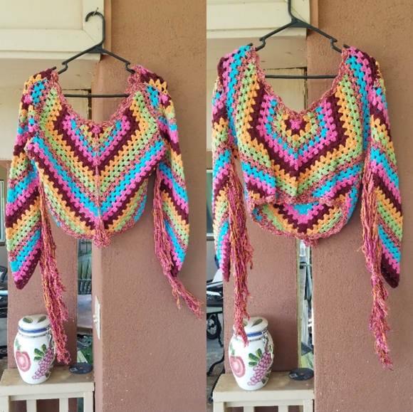 Spell designs Joni rainbow Crochet top S/M tassels - Picture 6 of 8